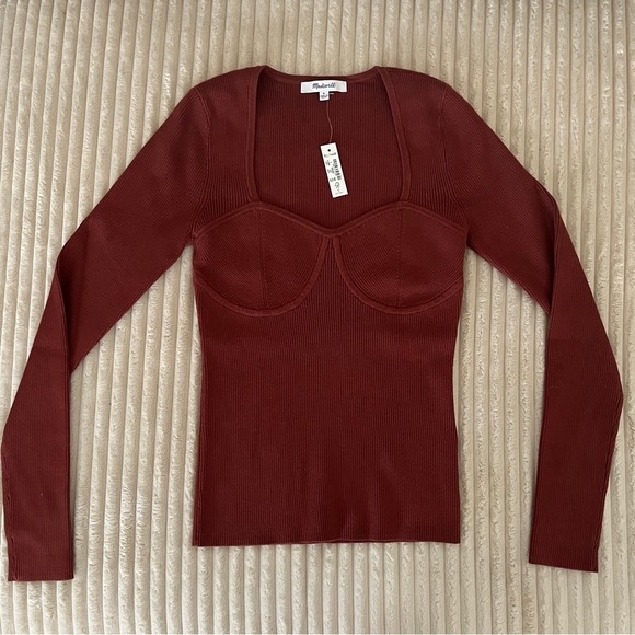 NWT Madewell Wide Rib Sweater Top - Small - Stained Mahogany - Picture 5 of 8